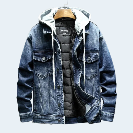 Classic Faded Blue Denim Hooded Jacket - OutfitLondon