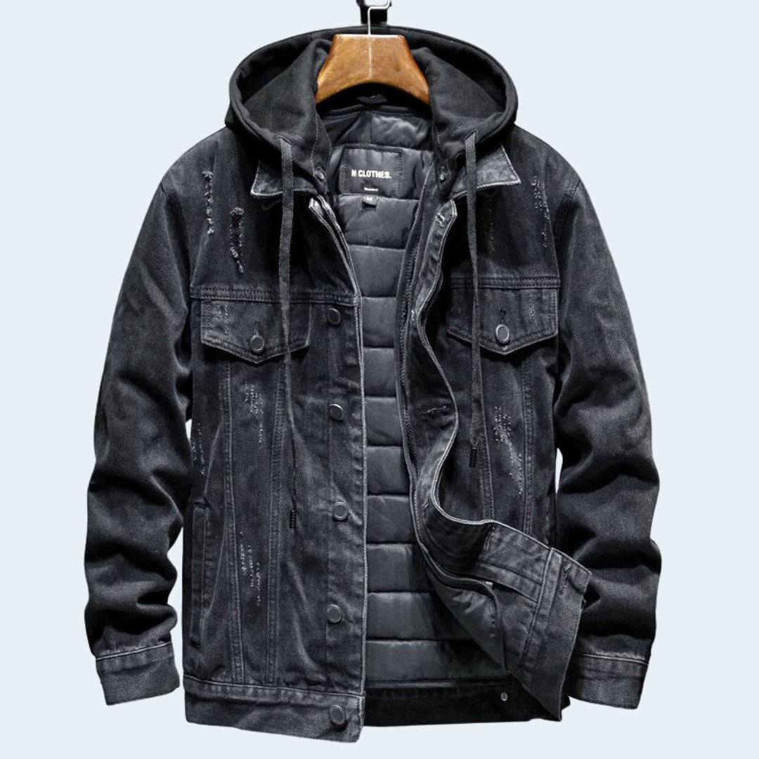 Classic Faded Blue Denim Hooded Jacket