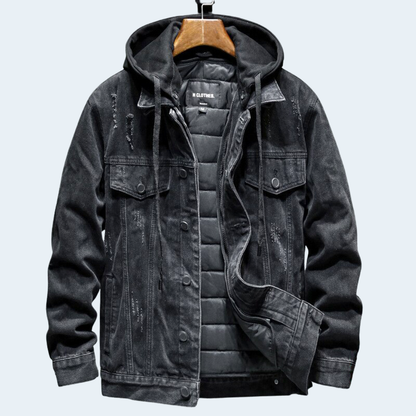 Classic Faded Blue Denim Hooded Jacket
