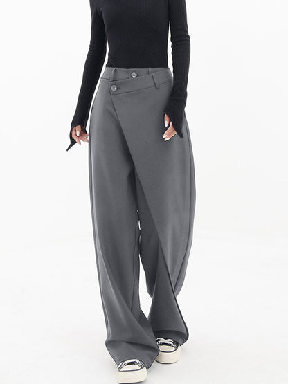 Relaxed Fit Women's Wide Leg Pants with Trendy Buttons