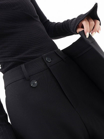 Relaxed Fit Women's Wide Leg Pants with Trendy Buttons