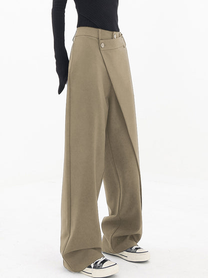 Relaxed Fit Women's Wide Leg Pants with Trendy Buttons