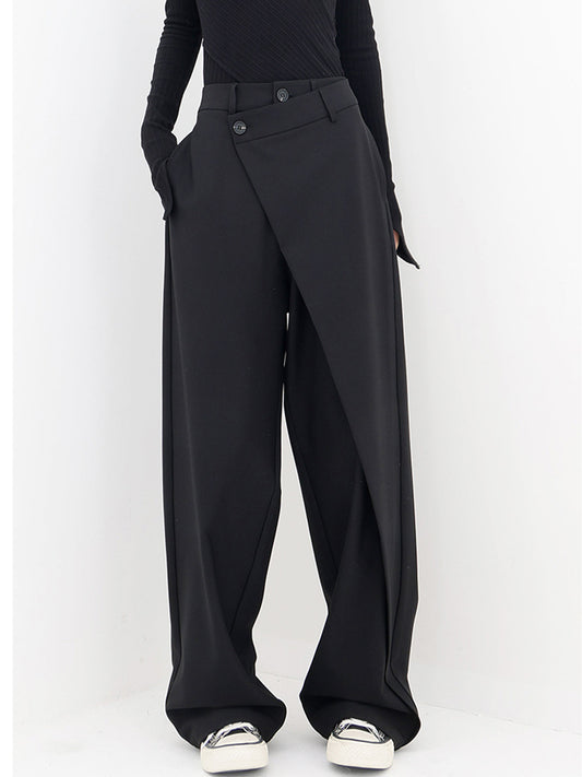 Relaxed Fit Women's Wide Leg Pants with Trendy Buttons - OutfitLondon