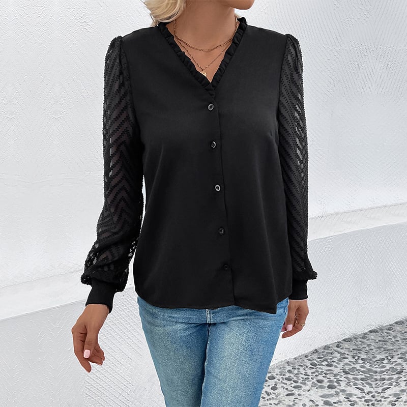 Comfortable V Neck Lace Blouse Relaxed Fit