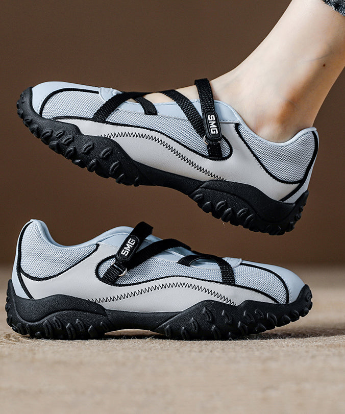 Women's Blue Breathable Mesh Flats With Cross Strap - OutfitLondon