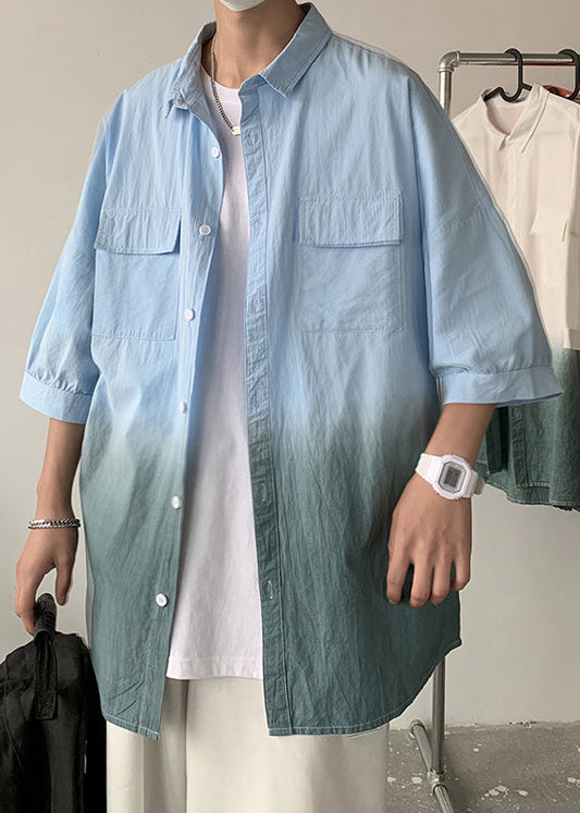 Men's Cotton Blend Shirt Peter Pan Collar Breathable Summer Casual - OutfitLondon