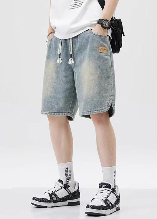 Men's Denim Shorts Blue Elastic Waist Breathable - OutfitLondon