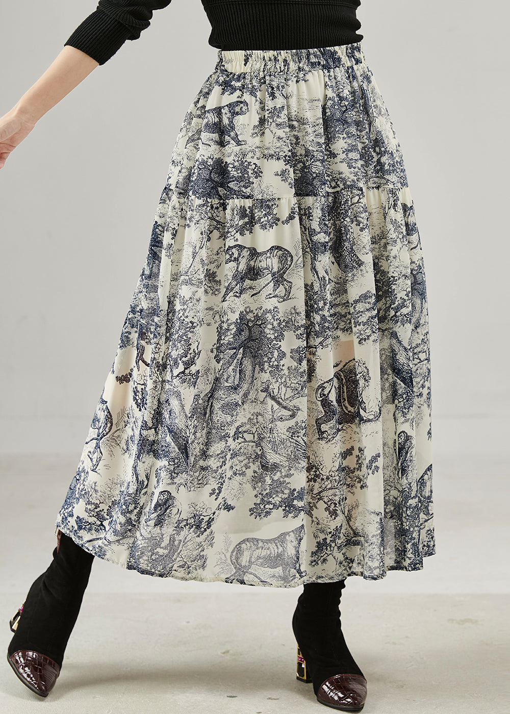 Women's Cotton Skirt Elastic Waist Blue - OutfitLondon
