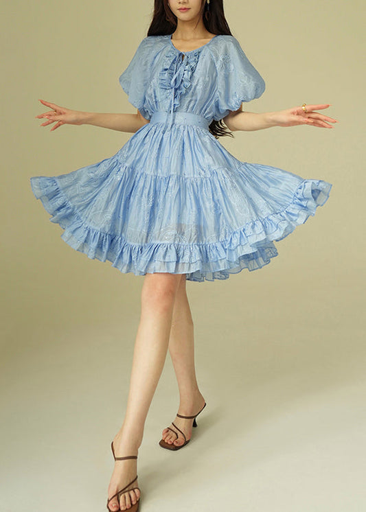 Women's Silk Cotton Embroidered Blue Two Piece Set - OutfitLondon