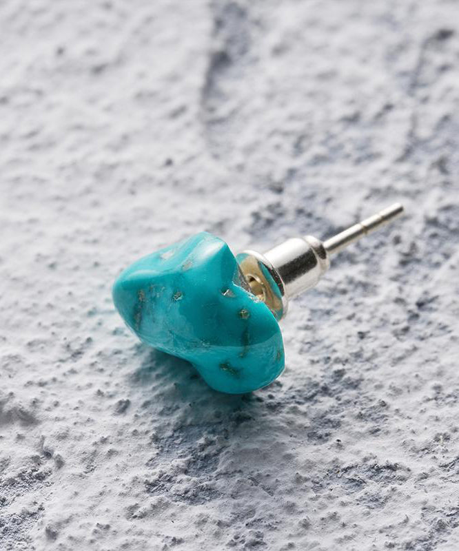 Sterling Silver Bar Earrings Blue Turquoise Asymmetric Unisex - OutfitLondon