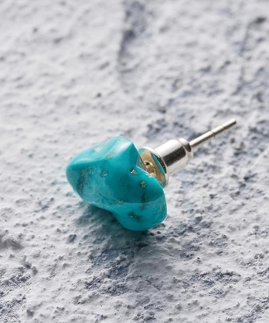 Sterling Silver Bar Earrings Blue Turquoise Asymmetric Unisex - OutfitLondon