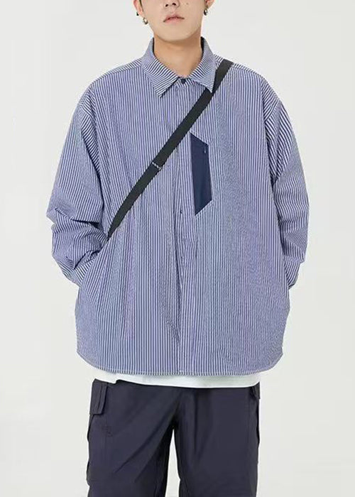 Men's Blue Striped Cotton Shirt Lightweight Breathable - OutfitLondon