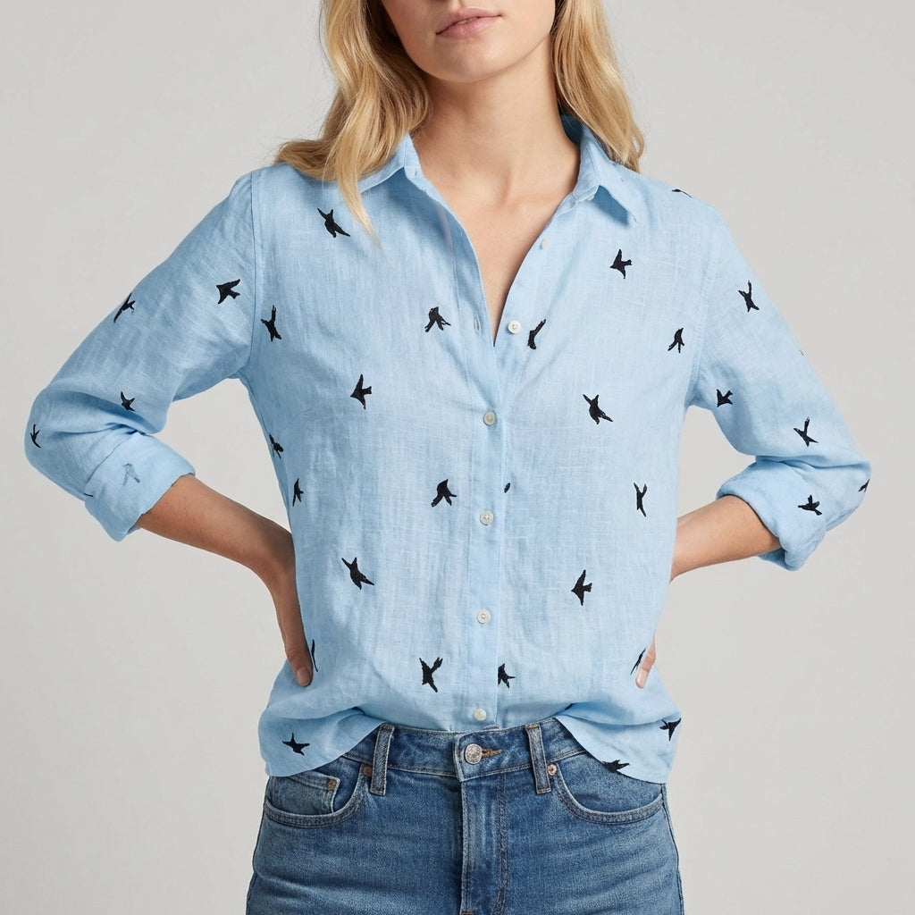 Casual Fit Floral Blouse with Long Sleeves