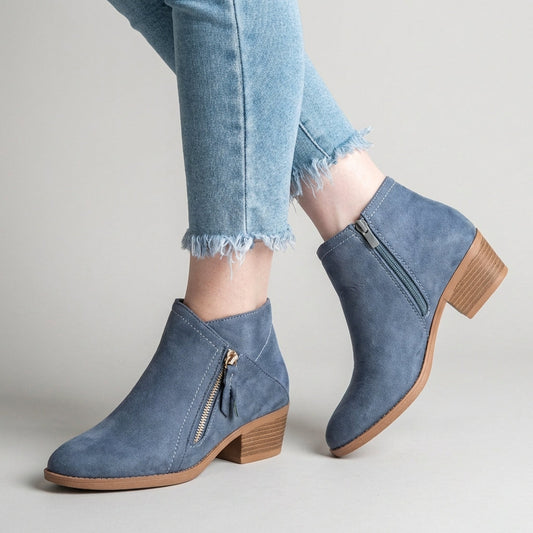 Comfortable Leather Ankle Boots with Low Heel - OutfitLondon
