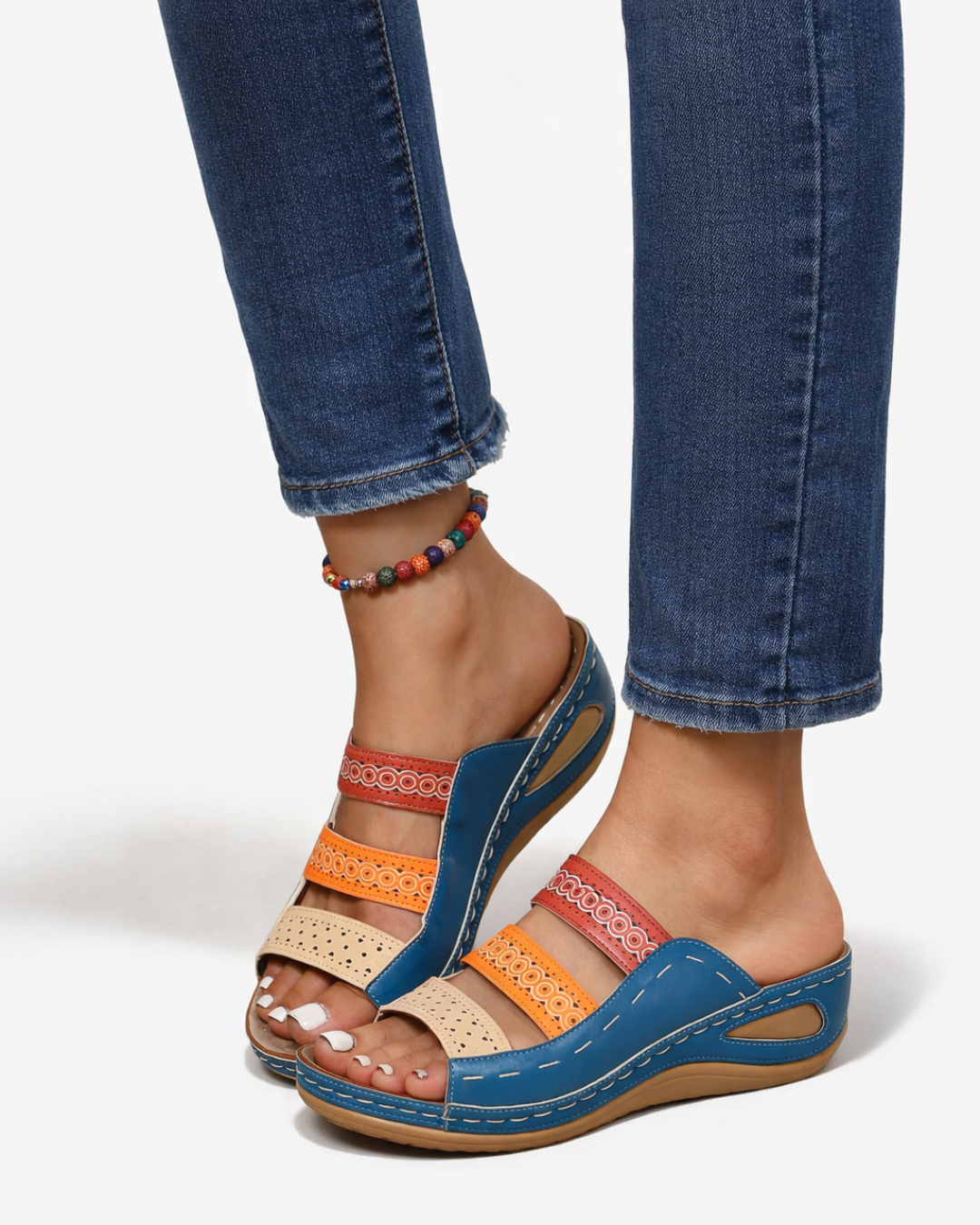 Colorful Wedge Sandals with Adjustable Straps - OutfitLondon