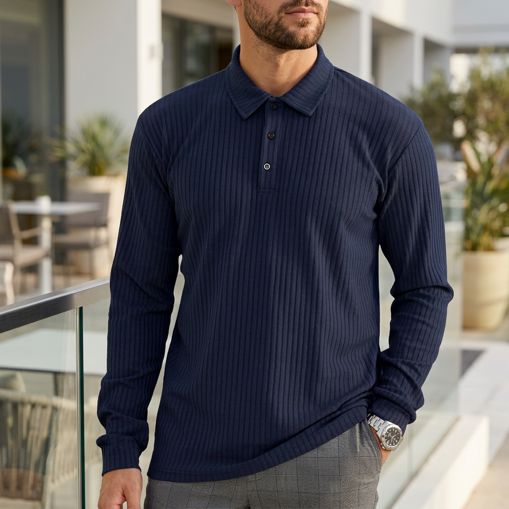 Classic Fit Ribbed Polo Shirt for Men