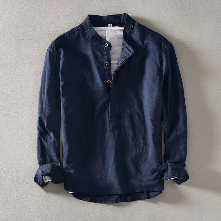 Casual Fit Henley Shirt with Stand Collar