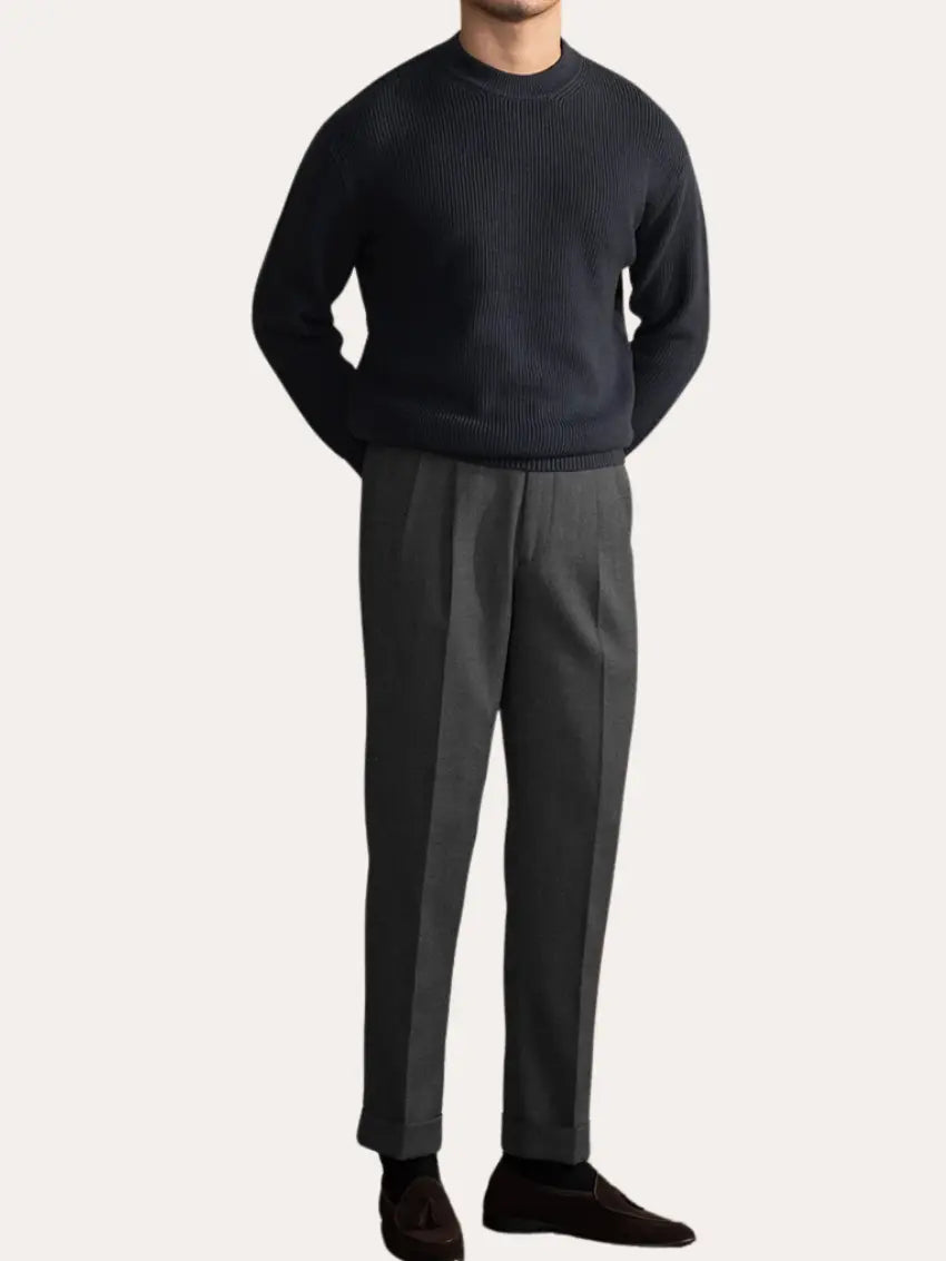 Classic Dark Blue Crew Neck Sweater Men - OutfitLondon