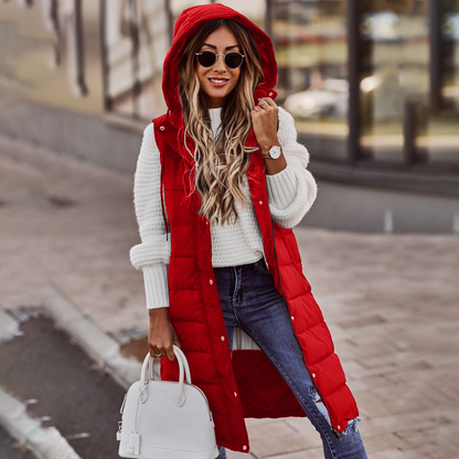 Warm Women's Padded Longline Gilet with Hood