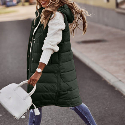Warm Women's Padded Longline Gilet with Hood
