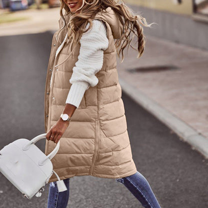 Warm Women's Padded Longline Gilet with Hood