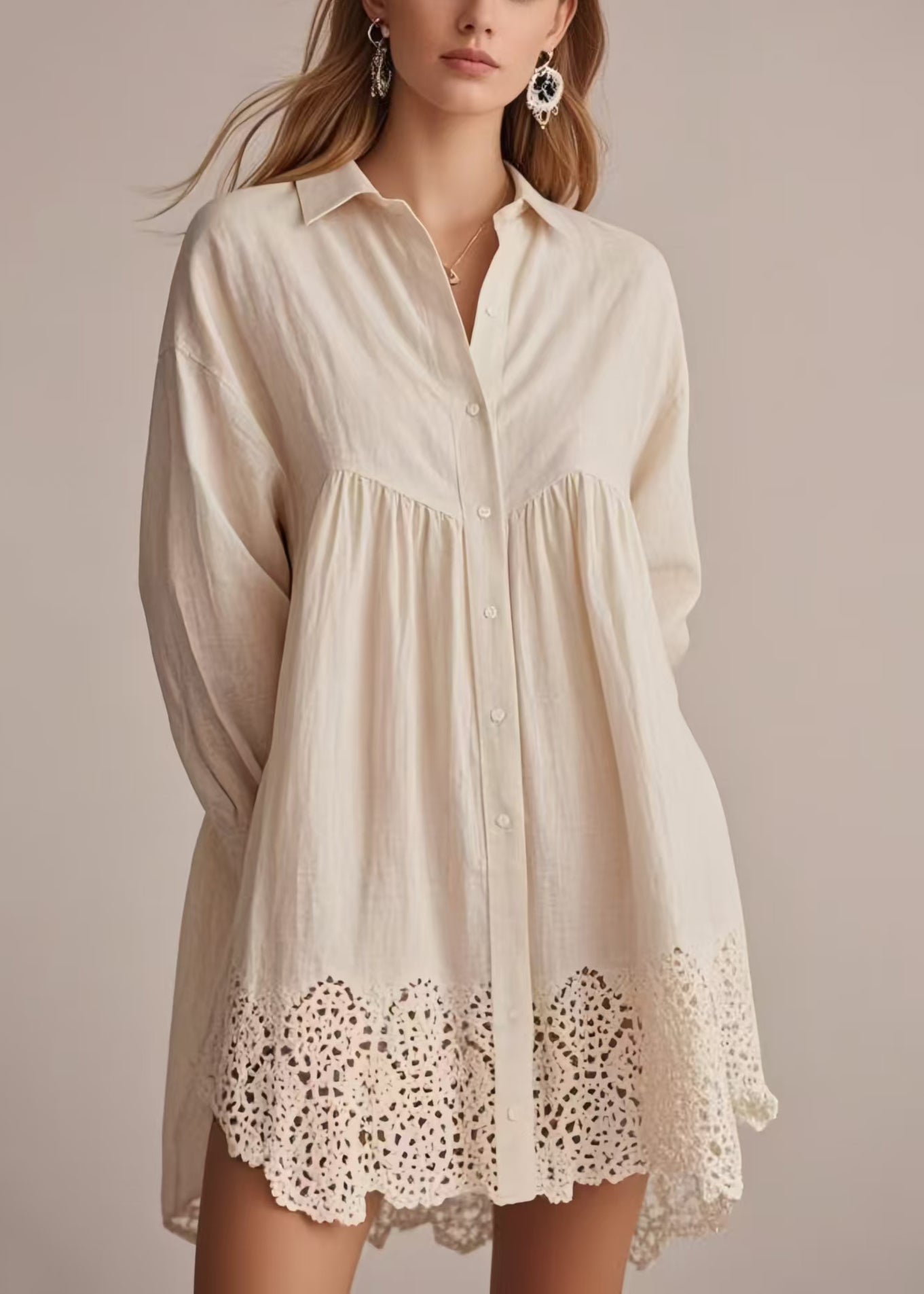 Women's Crochet Cotton Shirt Apricot Lightweight - OutfitLondon