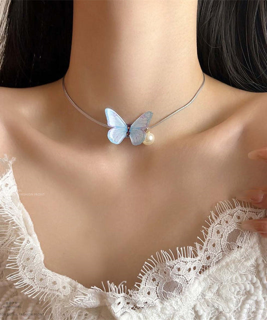 Women's Blue Alloy Pearl Necklace Boho Style - OutfitLondon