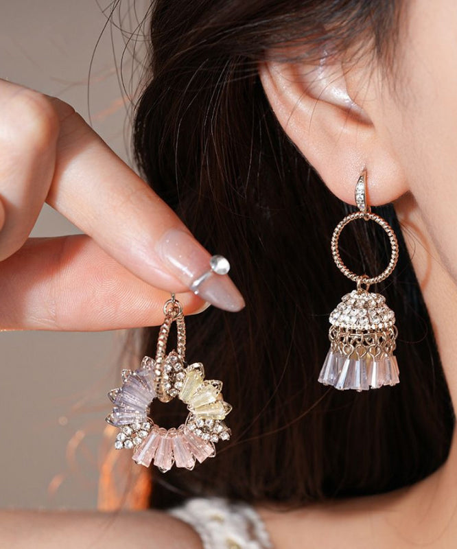 Women's Asymmetric Floral Earrings Gold Plated Crystal - OutfitLondon