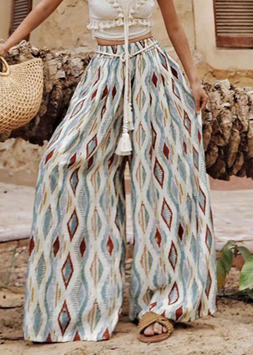 Women's Plaid Cotton Wide Leg Pants Elastic Waist Breathable - OutfitLondon