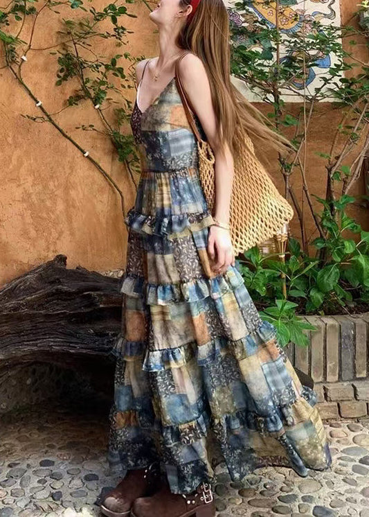 Women's Cotton Plaid Dress Spaghetti Strap Breathable - OutfitLondon