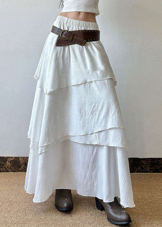 Women's Cotton Skirt Elastic Waist White - OutfitLondon