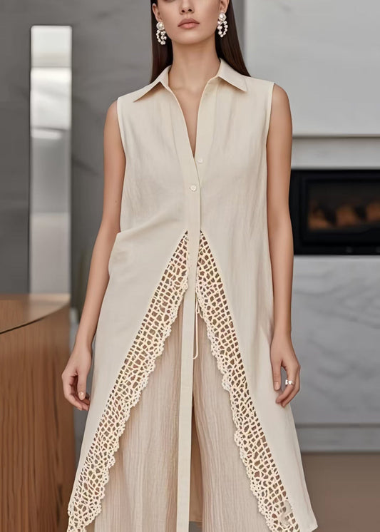 Women's Boho Lace Vest Apricot Cotton Blend - OutfitLondon