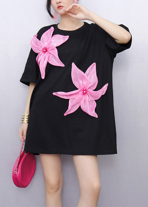 Women's Cotton Blouse Black Floral Print Loose Fit - OutfitLondon