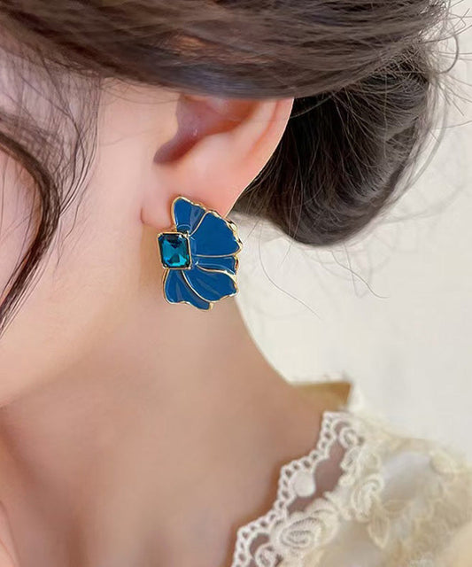 Women's Blue Crystal Stud Earrings Alloy Enamel - OutfitLondon