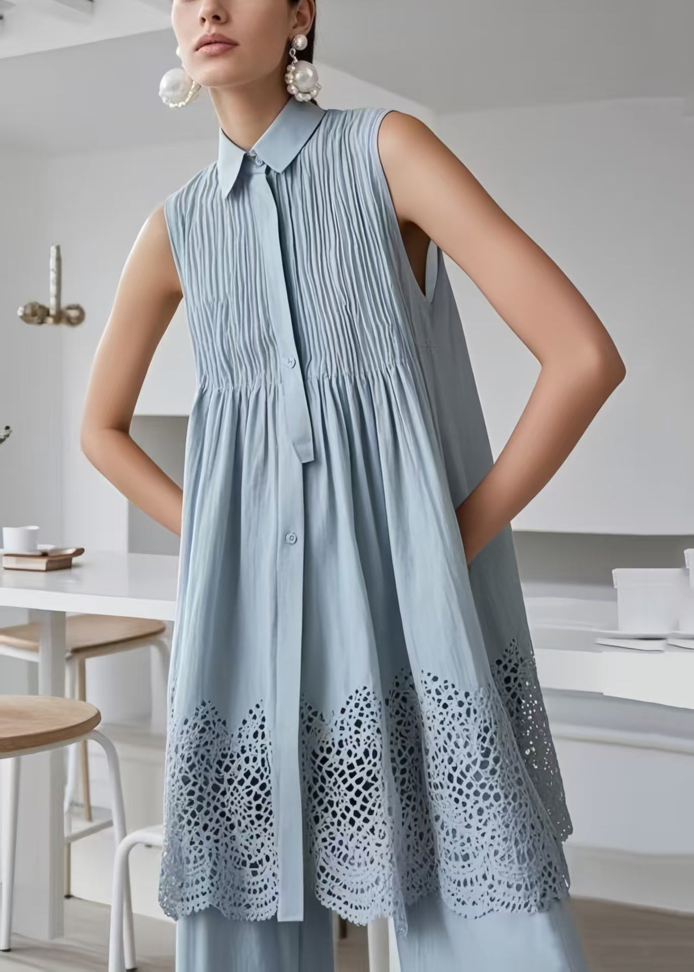 Women's Cotton Boho Dress Sleeveless Eyelet Detail - OutfitLondon