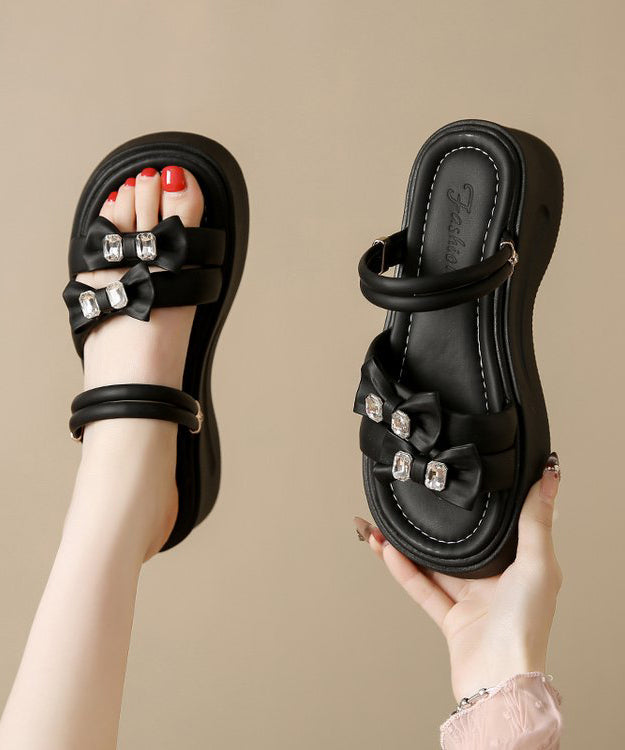 Women's Faux Leather Platform Sandals Boho Knot 2.16 Inch Heel - OutfitLondon
