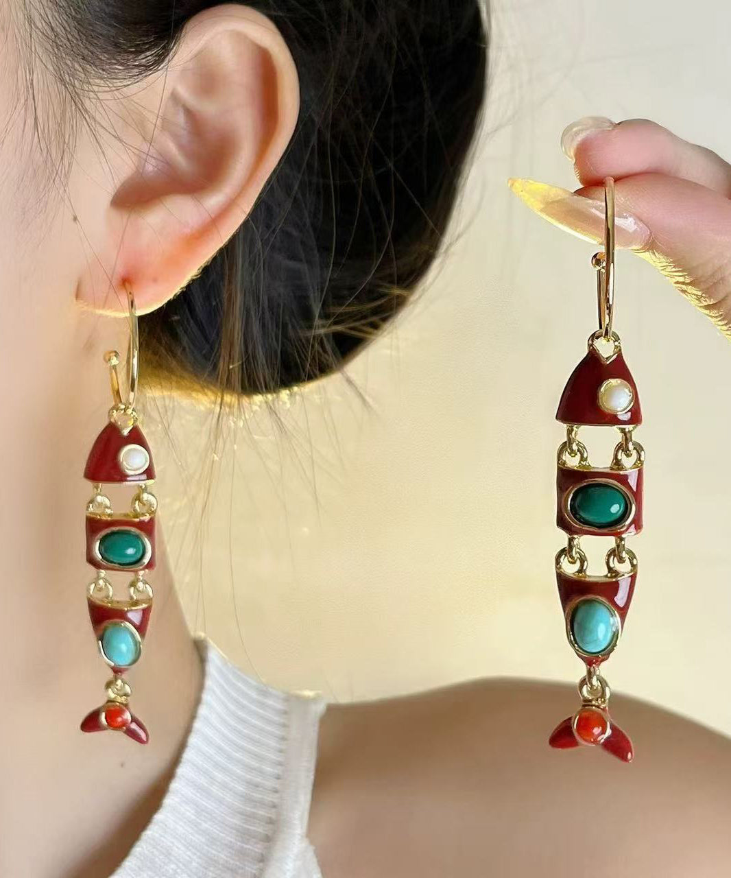 Women's Copper Enamel Drop Earrings Colorblock - OutfitLondon