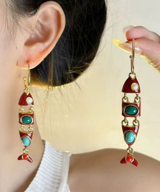 Women's Copper Enamel Drop Earrings Colorblock - OutfitLondon