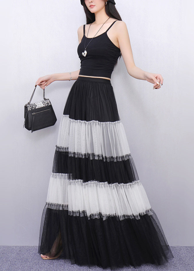 Women's Patchwork Tulle Skirt Colorblock Boho Style - OutfitLondon
