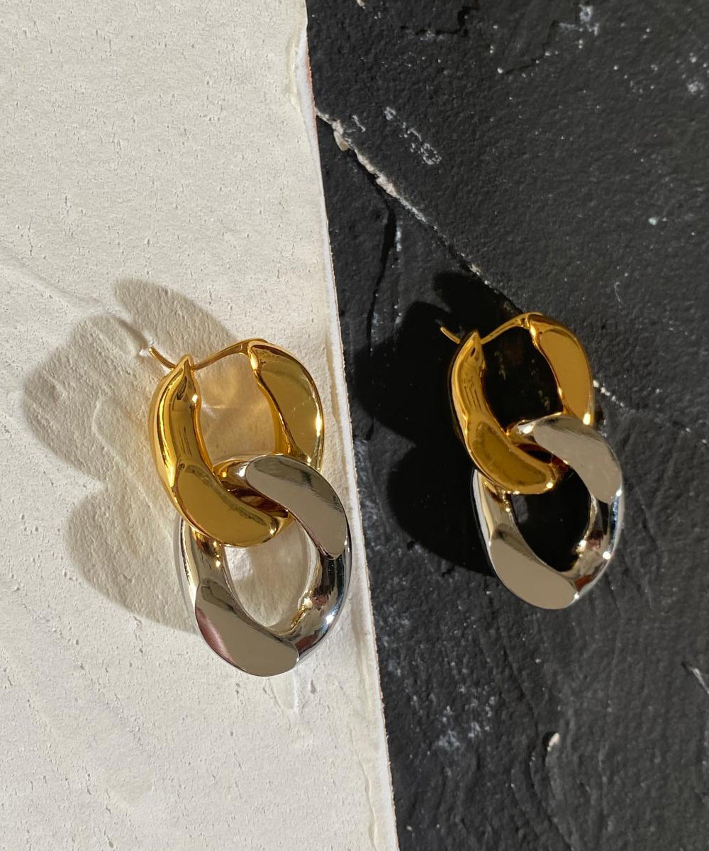 Gold Hoop Earrings Patchwork Design Durable Metal 4cm - OutfitLondon