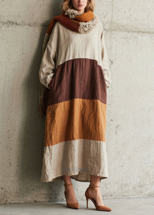 Women's Patchwork Cotton Dress Oversized Colorblock - OutfitLondon