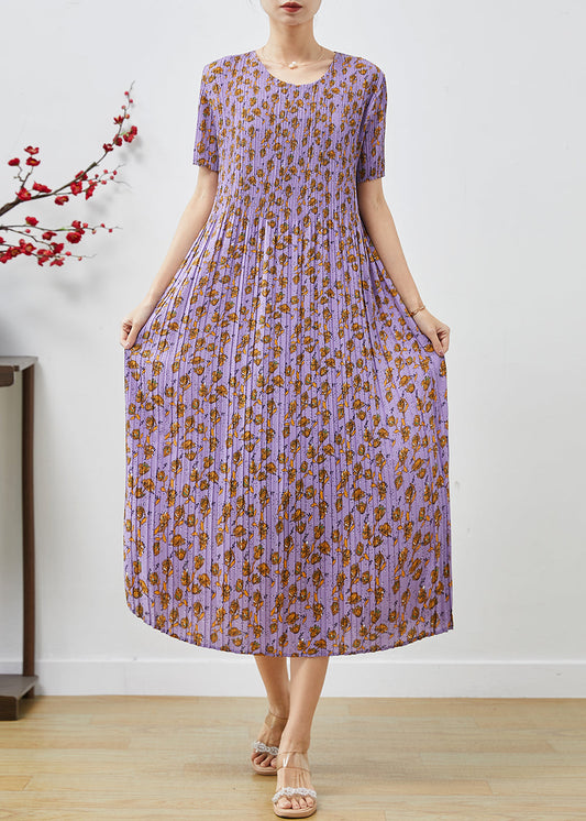 Women's Lavender Silk Chiffon Maxi Dress Boho Print - OutfitLondon
