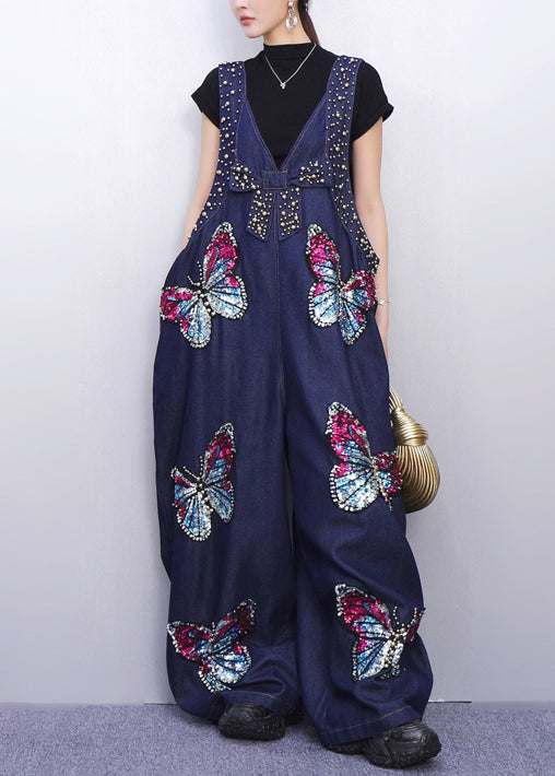 Women's Navy Blue Sequin Jumpsuit - OutfitLondon