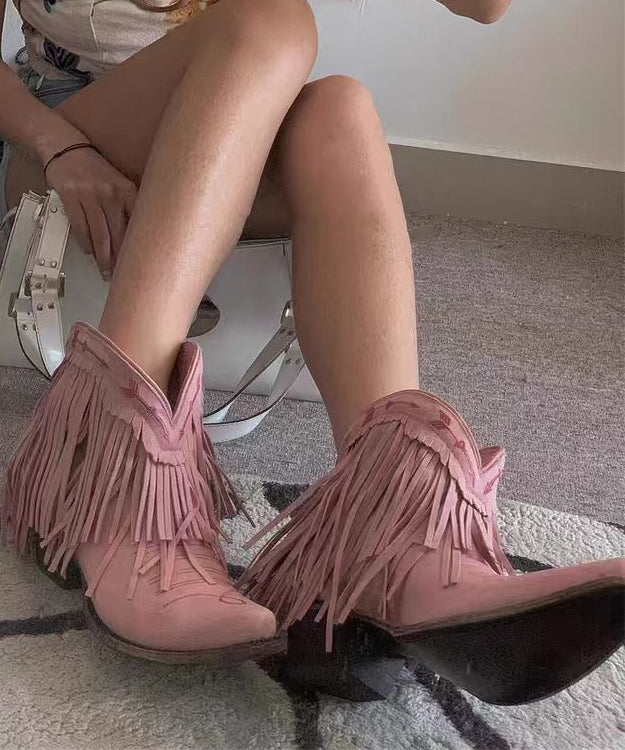 Women's Embroidered Faux Leather Boots Thick Soles Cushioned Insole - OutfitLondon