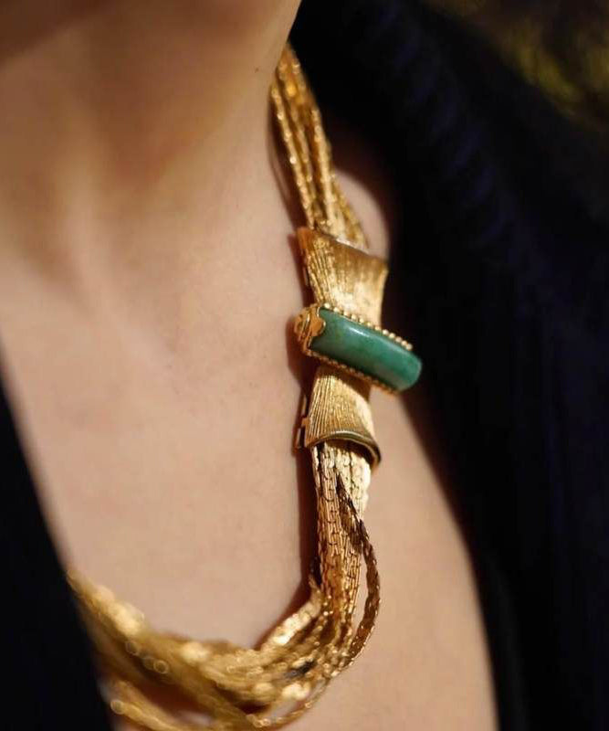 Women's Sterling Silver Necklace And Bracelet Set Golden Jade - OutfitLondon