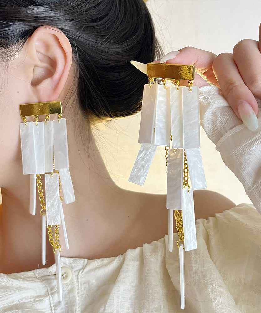 Women's Acrylic Drop Earrings Lightweight White 15cm - OutfitLondon