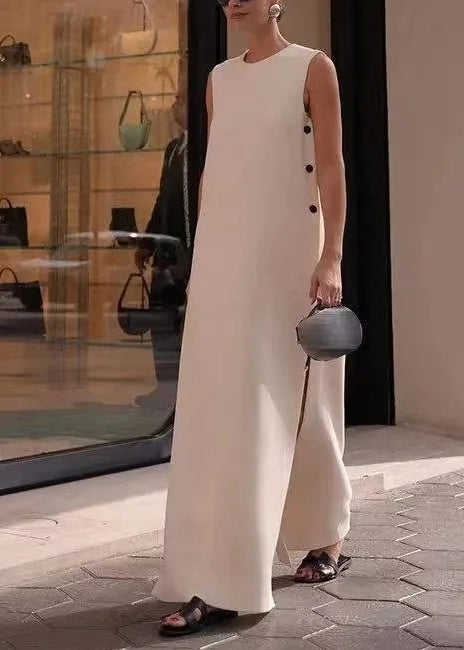 Women's Cotton Sleeveless Trapeze Dress White Lightweight - OutfitLondon
