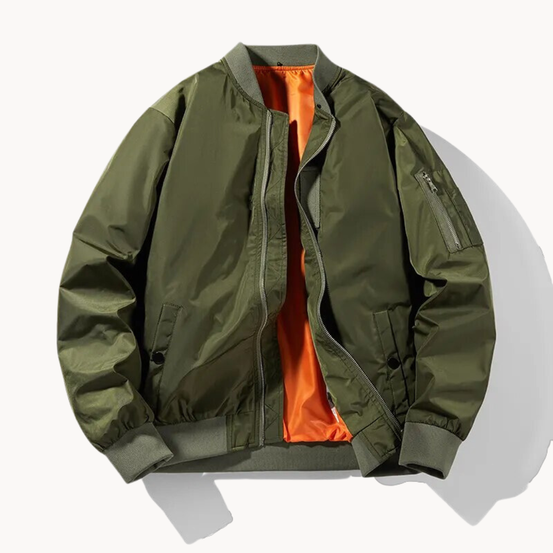 Comfortable Fit Bomber Jacket with Elastic Cuffs