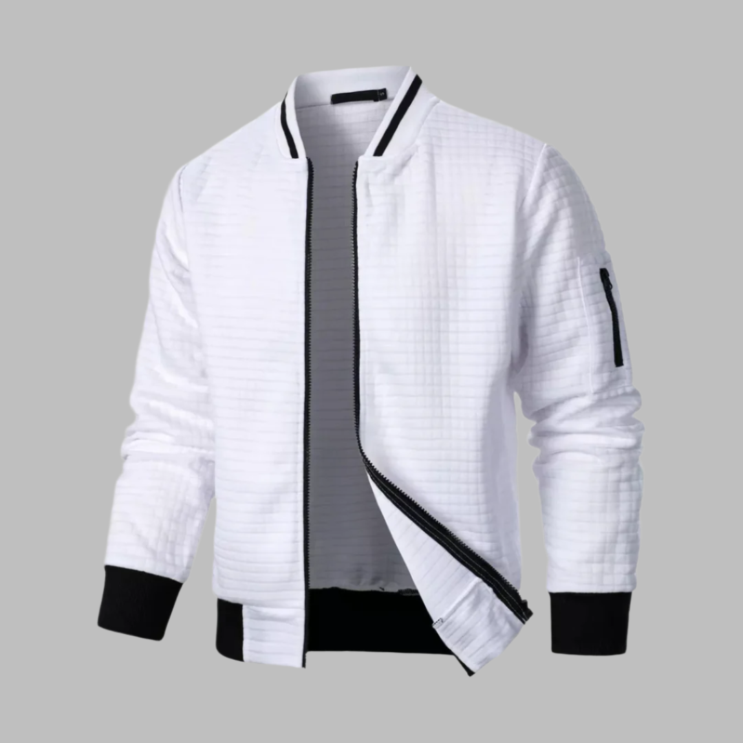 Warm Quilted Bomber Jacket with Fitted Ribbed Sleeves - OutfitLondon