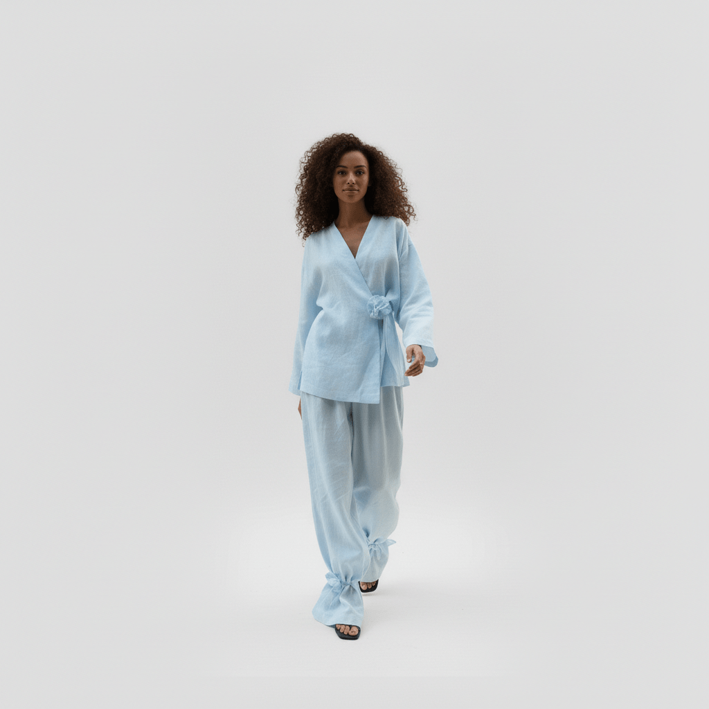 Chic 2 Piece Outfit Wrap Top and Flowy Pants - OutfitLondon